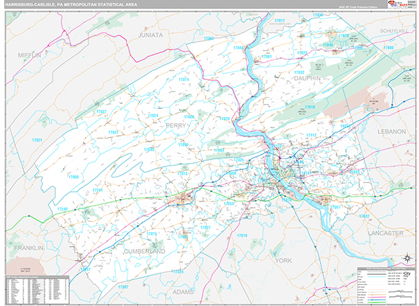 Harrisburg-Carlisle Metro Area Wall Map